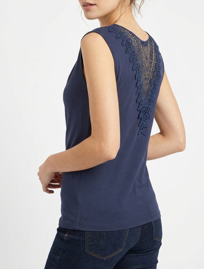 Top col bénitier à empiècement crochet - Marine