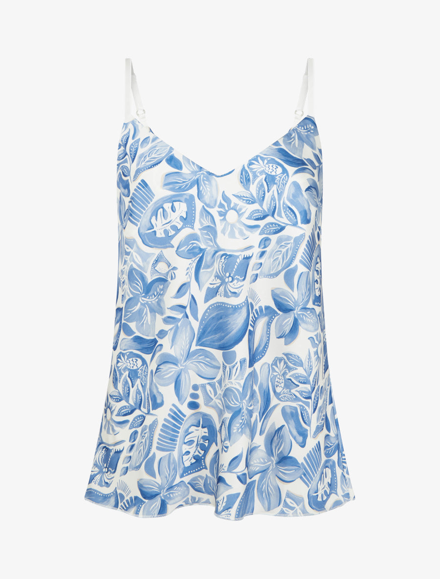 Caraco satiné imprimé feuillage - Bleu - 1