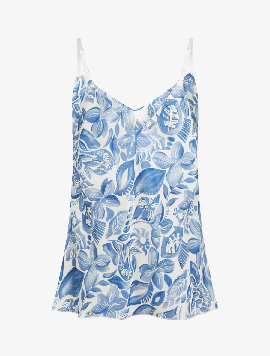 Caraco satiné imprimé feuillage - Bleu - 2