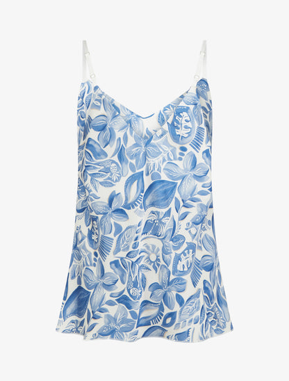 Caraco satiné imprimé feuillage - Bleu - 2