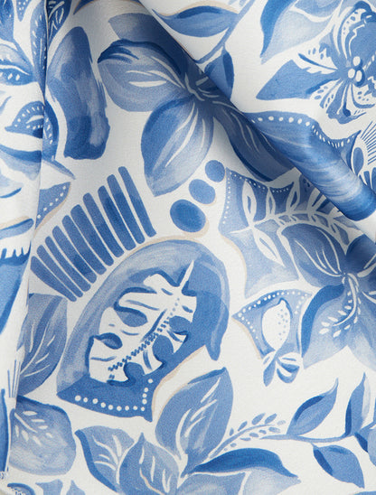 Caraco satiné imprimé feuillage - Bleu - 3