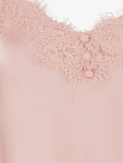Caraco satiné à détail dentelle - Rose - 3