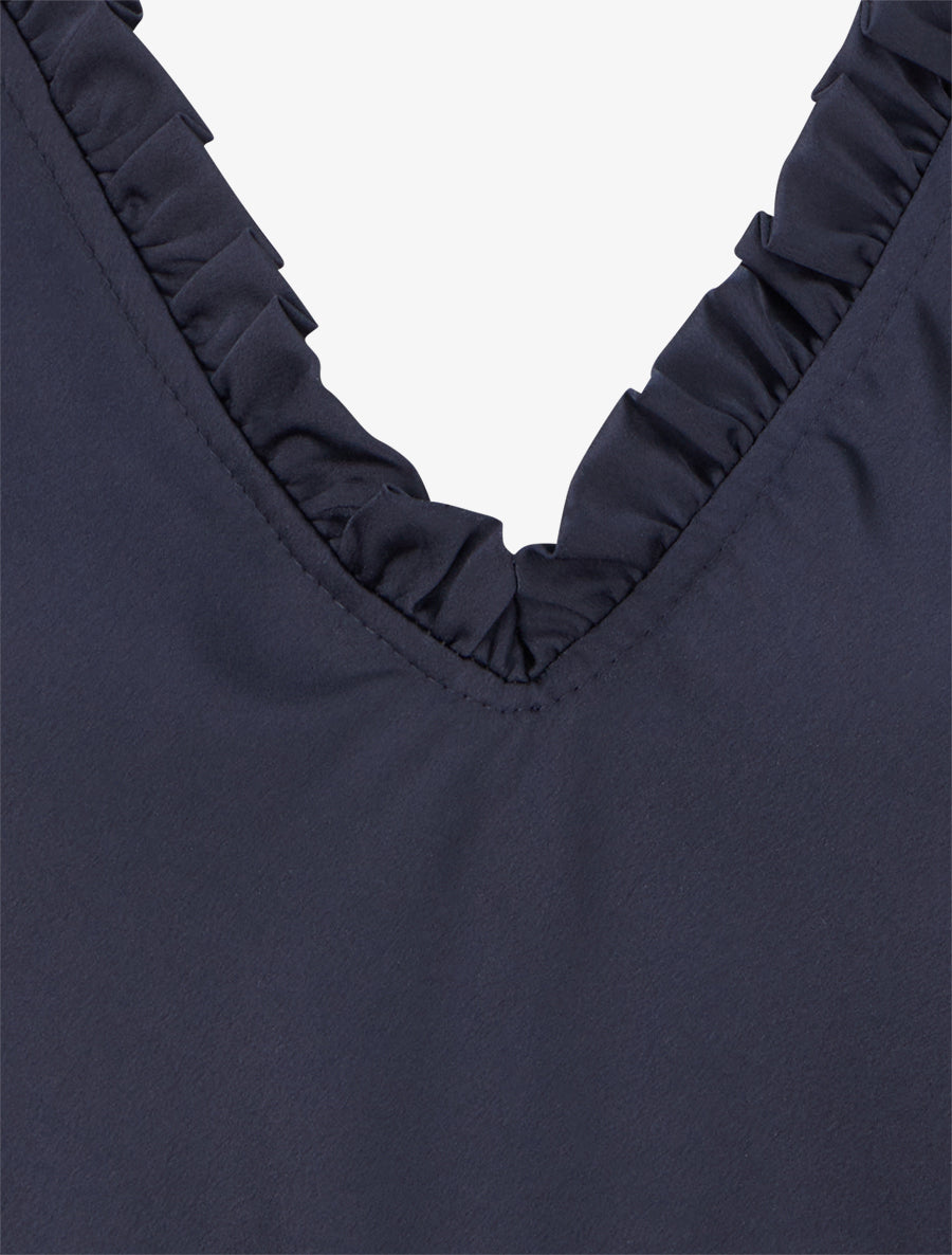 Top satiné sans manches à col volanté - Marine - 3