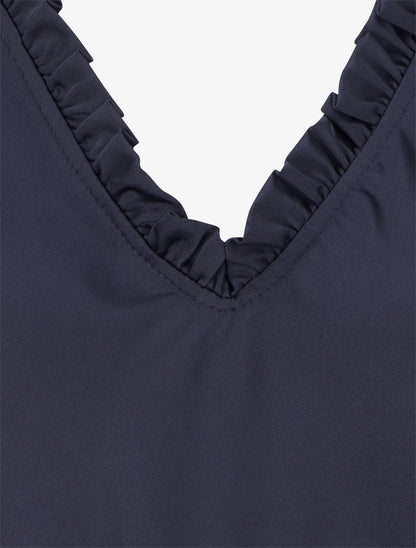 Top satiné sans manches à col volanté - Marine - 3