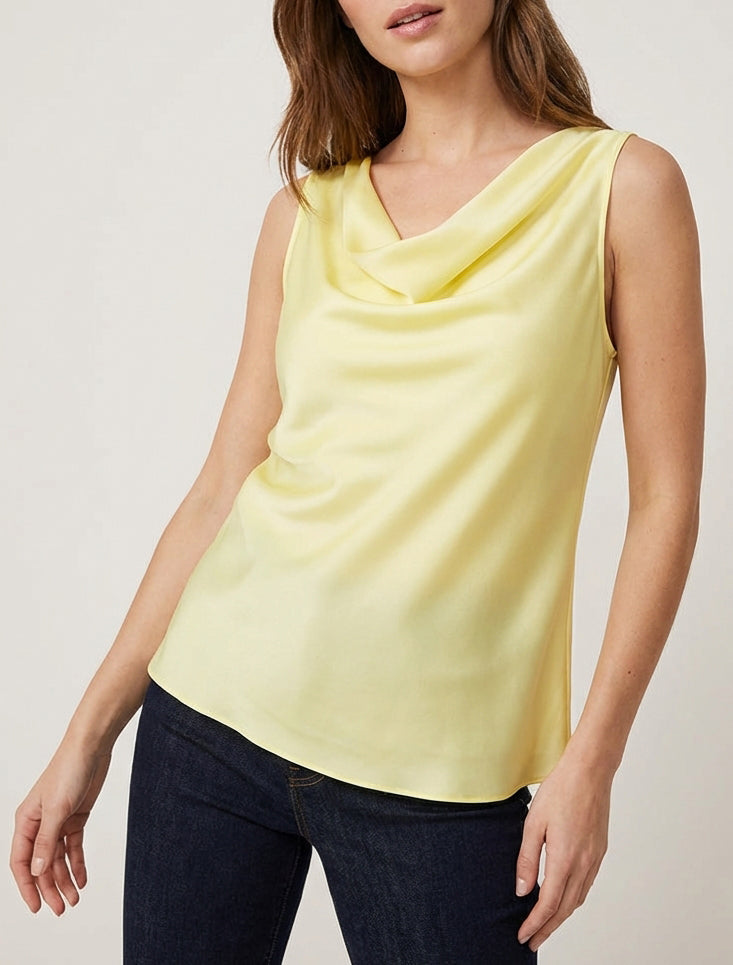 Top satiné col bénitier - Jaune citron