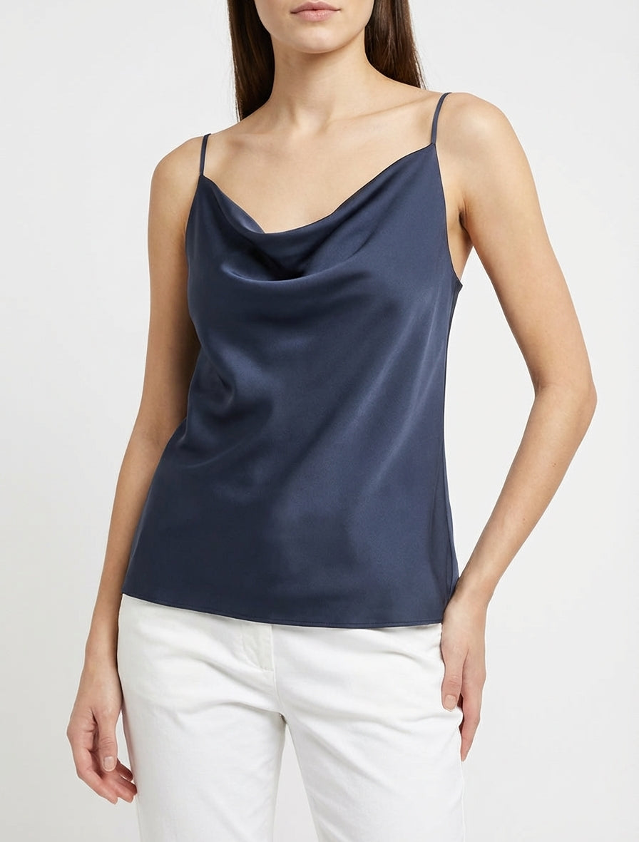 Caraco satiné à fines bretelles - Marine