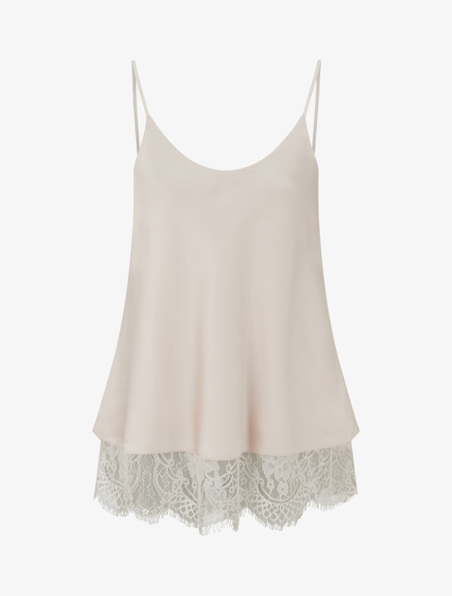 Caraco satiné à bords en dentelle - Beige clair - 1