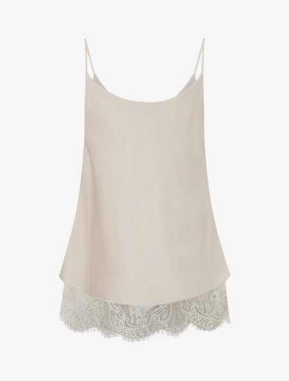 Caraco satiné à bords en dentelle - Beige clair - 2