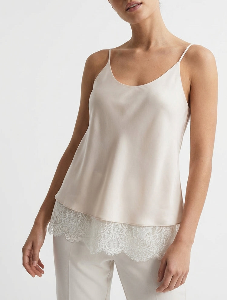 Caraco satiné col en U - Beige clair