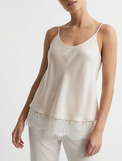 Caraco satiné col en U - Beige clair