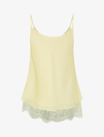 Caraco satiné à bords en dentelle - Jaune pâle - 2