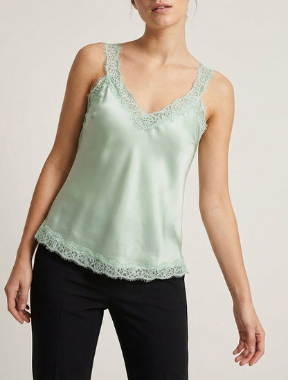 Caraco satiné col V en dentelle - Vert d&