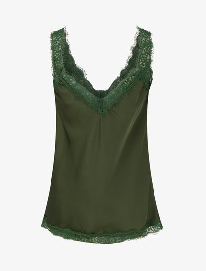 Caraco à bretelles et bords en dentelle - Kaki - 2