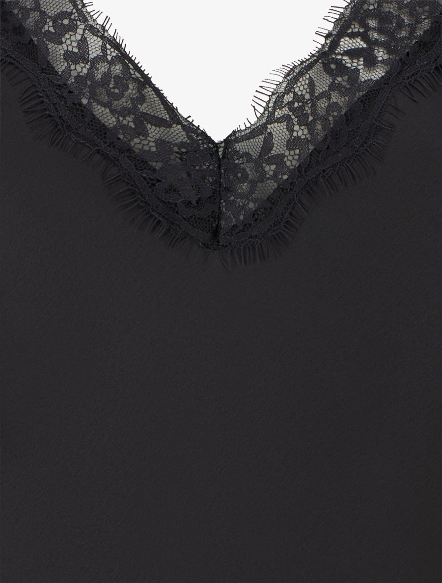 Caraco à bretelles et bords en dentelle - Noir - 3