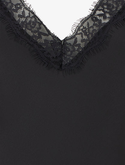 Caraco à bretelles et bords en dentelle - Noir - 3