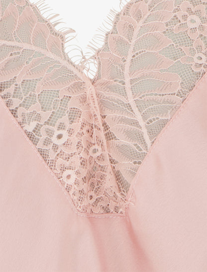 Top satiné à col V en dentelle - Rose - 3