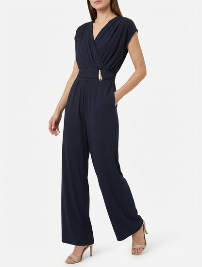 Combinaison ample col drapé sans manches - Marine