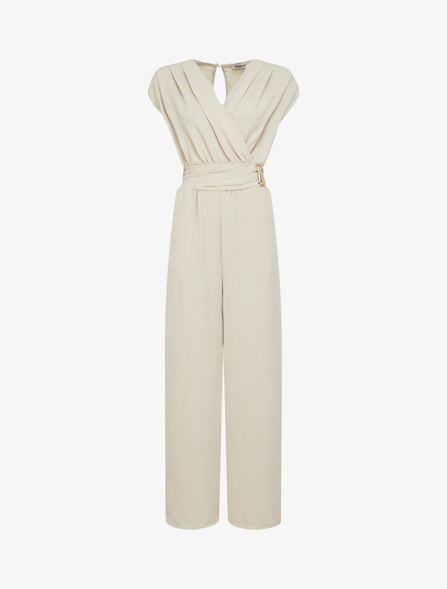 Combinaison ample à col cache-coeur effet drapé - Beige - 1