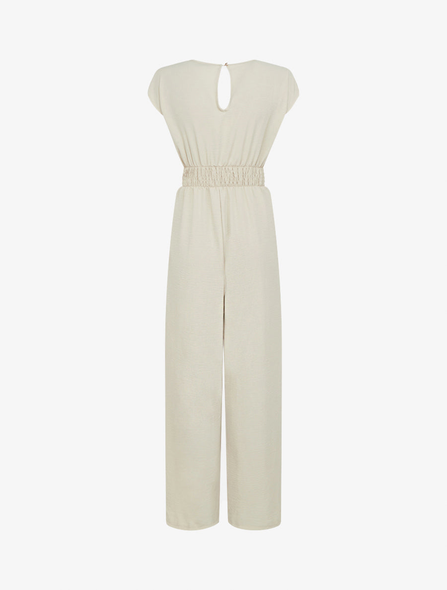 Combinaison ample à col cache-coeur effet drapé - Beige - 2