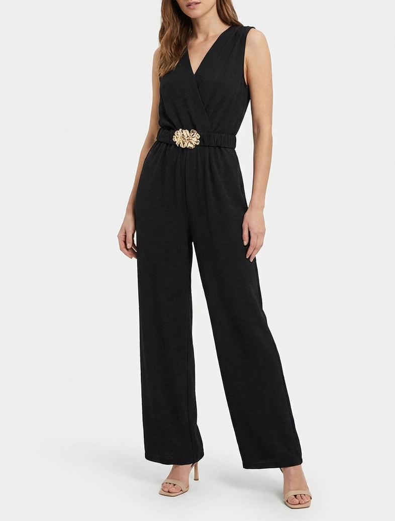 Combinaison cache-cœur à ceinture - Noir