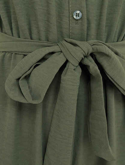 Combinaison boutonnée à épaules en dentelle - Kaki - 3