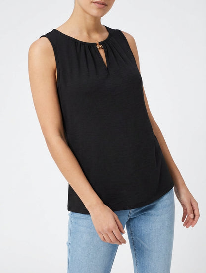 Top fluide col ajouré bijou - Noir