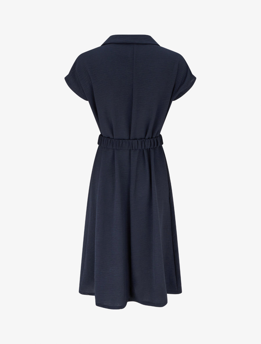 Robe fluide unie ceinturée - Marine - 2