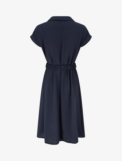 Robe fluide unie ceinturée - Marine - 2