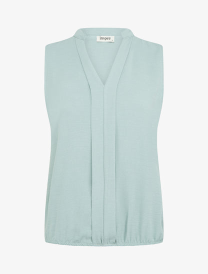 Top uni à col V - Vert d&