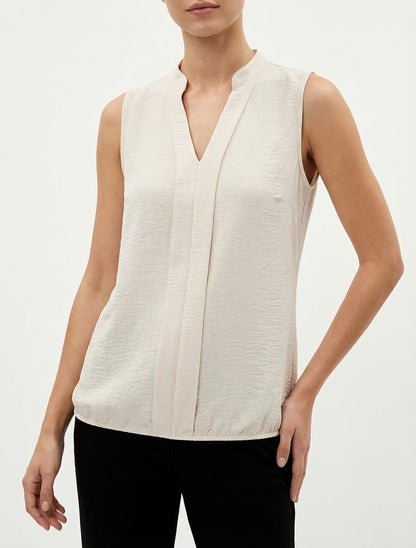 Top fluide coupe boule col V - Beige