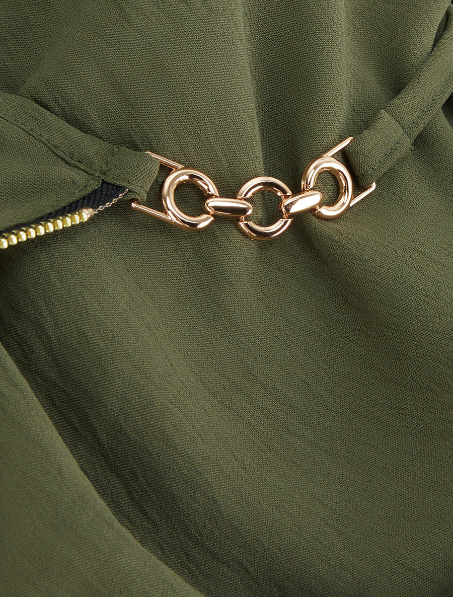 Caraco uni à col V zippé - Kaki - 3