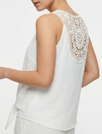 Top fluide col V à bretelles crochet - Blanc