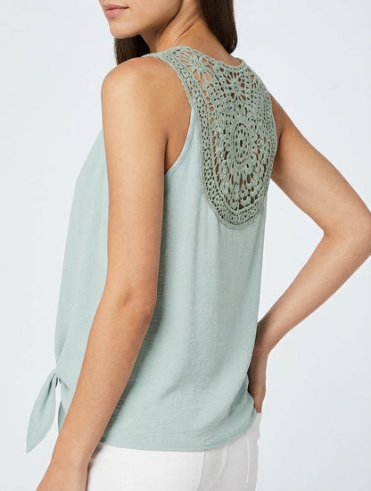Top fluide col V à bretelles crochet - Vert d&