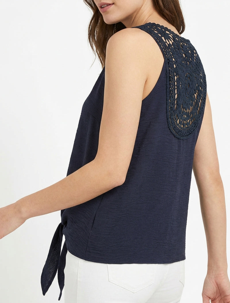 Top fluide col V à bretelles crochet - Marine