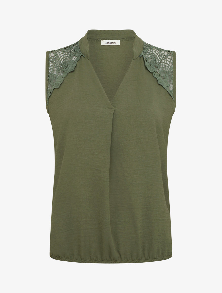 Top sans manches à détail brodé - Kaki - 1
