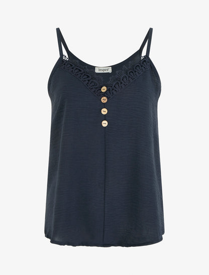 Caraco à boutons décoratifs et broderie - Bleu nuit - 1