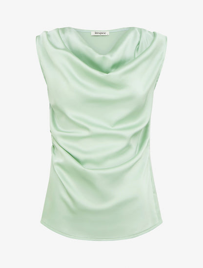 Top satiné à col bénitier - Vert menthe - 1