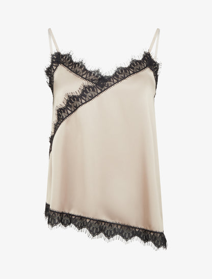 Caraco satiné asymétrique à détail dentelle - Taupe - 1