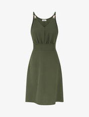 Robe évasée à bretelles bijoux - Kaki - 1