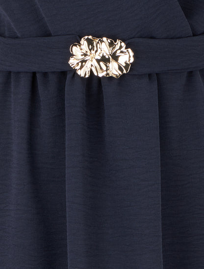 Robe unie à empiècement bijou à la taille - Marine - 3