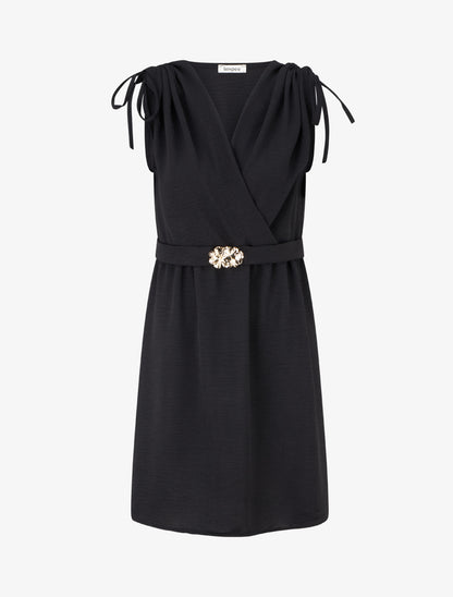 Robe unie à empiècement bijou à la taille - Noir - 1