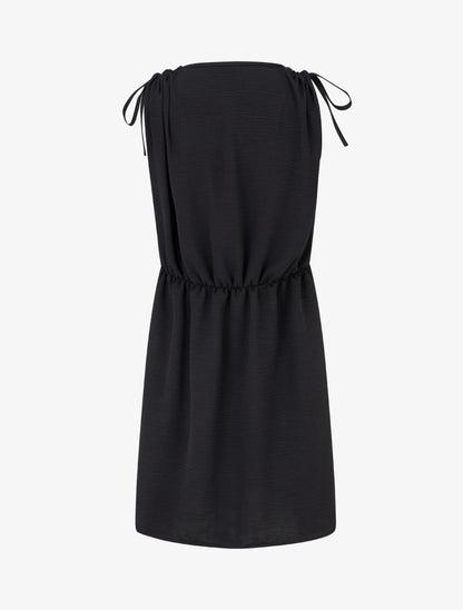Robe unie à empiècement bijou à la taille - Noir - 2
