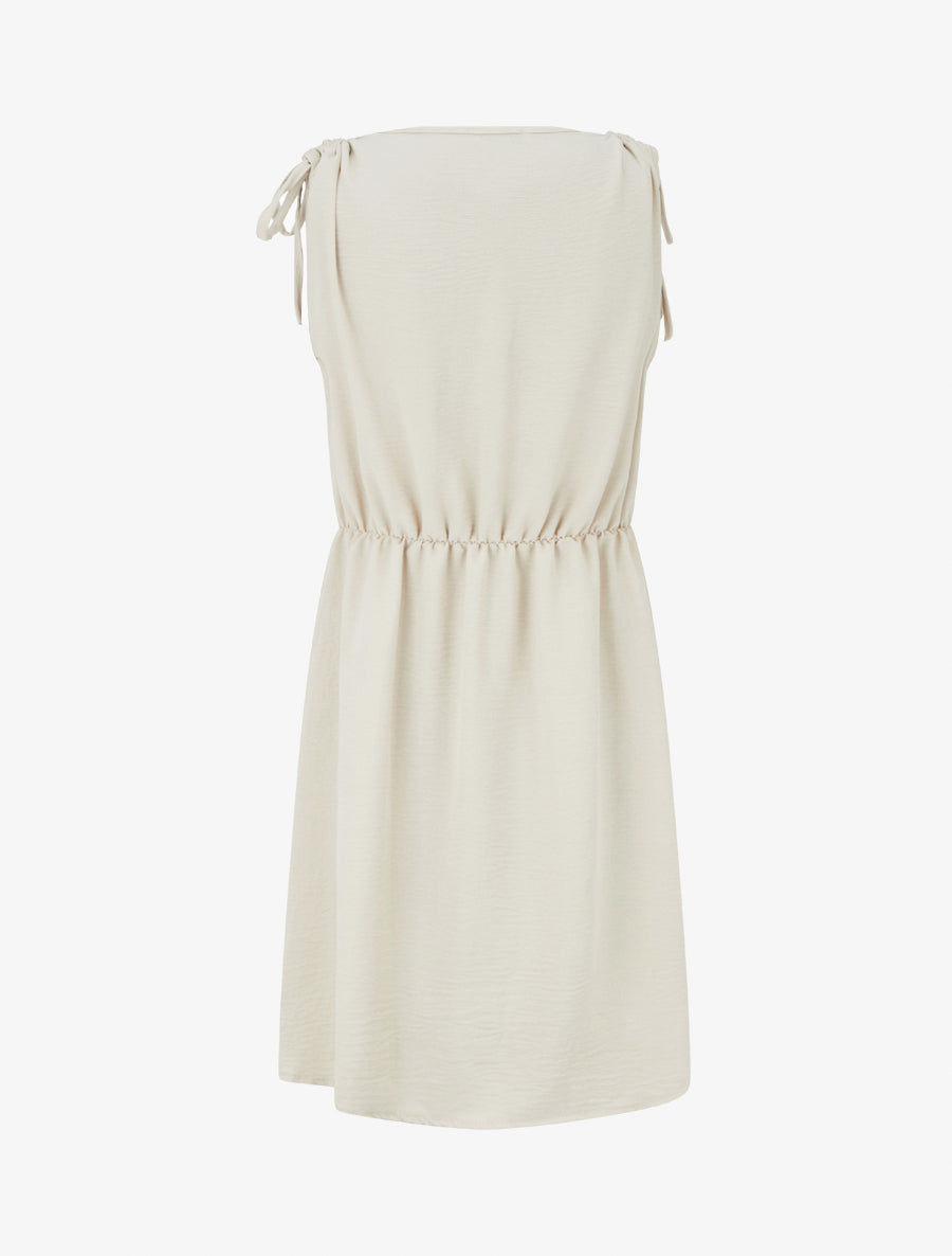 Robe unie à empiècement bijou à la taille - Beige - 2