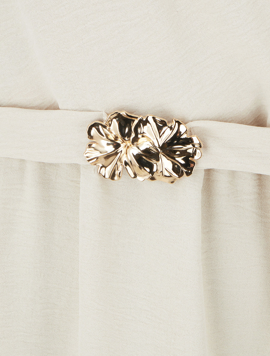 Robe unie à empiècement bijou à la taille - Beige - 3