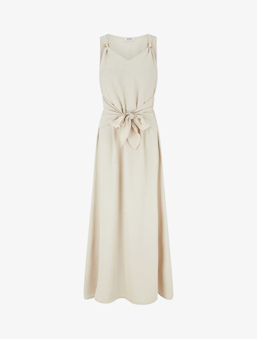 Robe longue à pans à nouer - Beige - 1