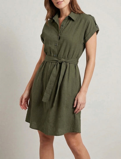 Robe chemise patineuse ceinturée - Kaki