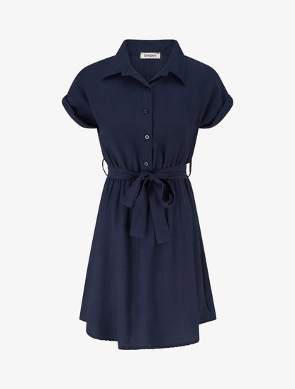 Robe chemise à manches courtes - Marine - 1