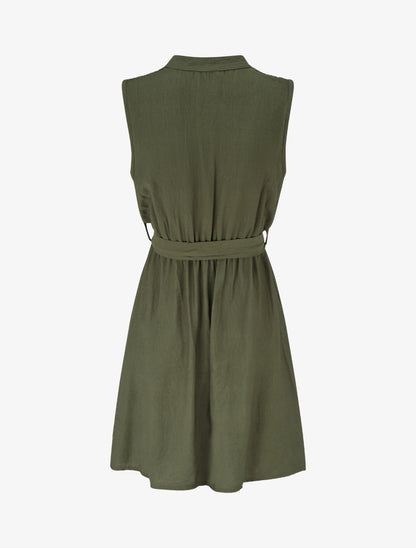 Robe mi-longue boutonnée sans manches - Kaki - 2