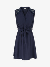 Robe mi-longue boutonnée sans manches - Marine - 1