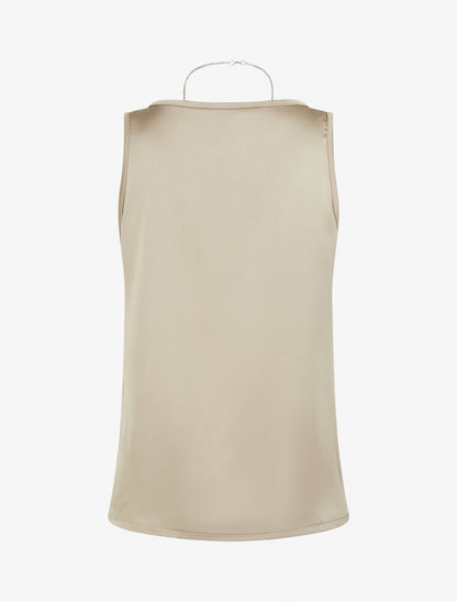 Top satiné sans manches à col bijou - Taupe - 2